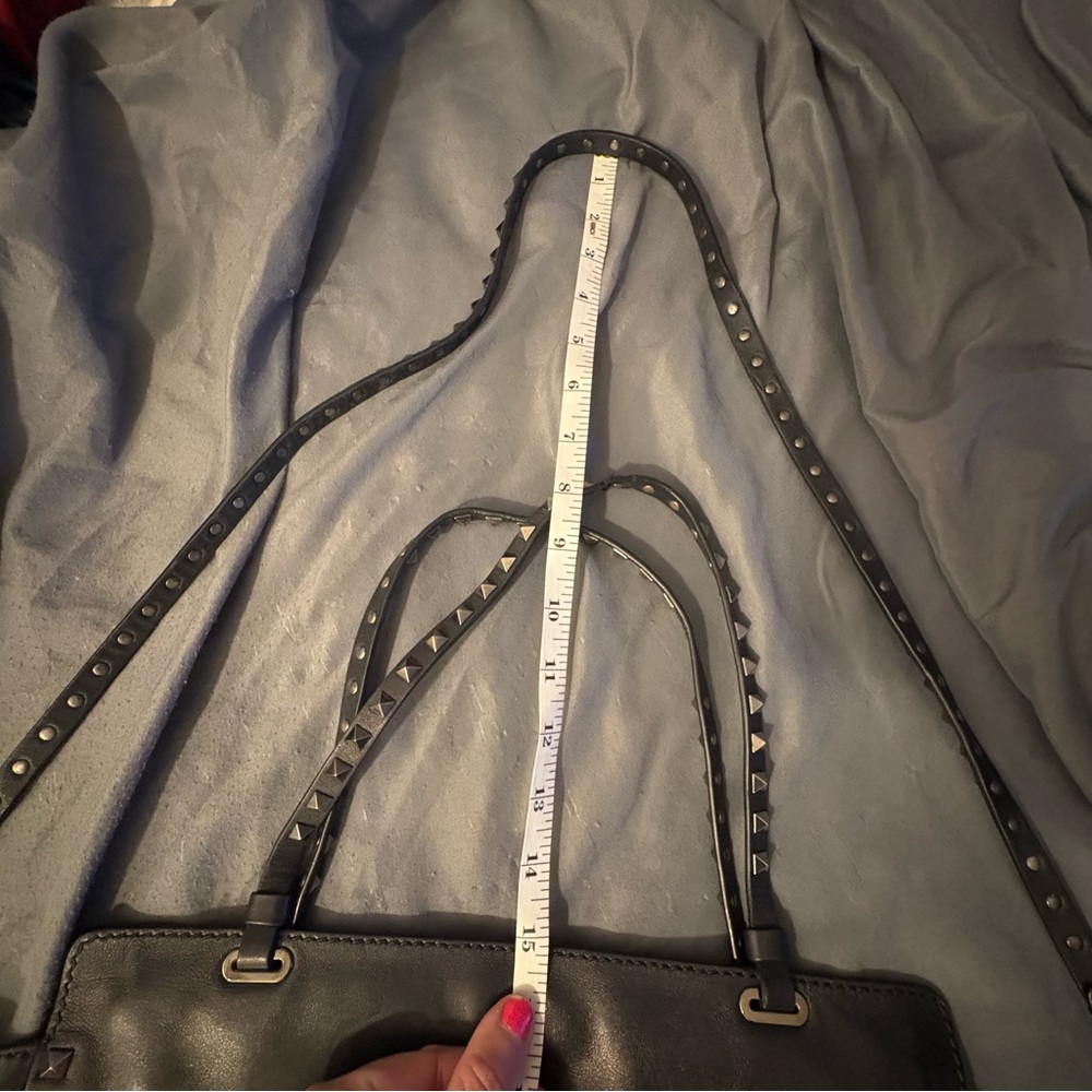 Valentino Garavani Noir Rockstud Tote Bag Black Leather Shoulder Bag Italy Large - Picture 3 of 11